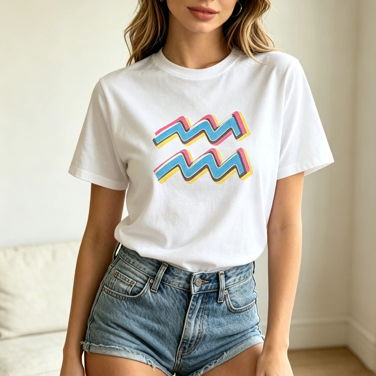 Aquarius Horoscope Sign T Shirt for Men Women Colorful Symbol Print Soft Cotton Short Sleeve Tee Casual Zodiac Streetwear Tops