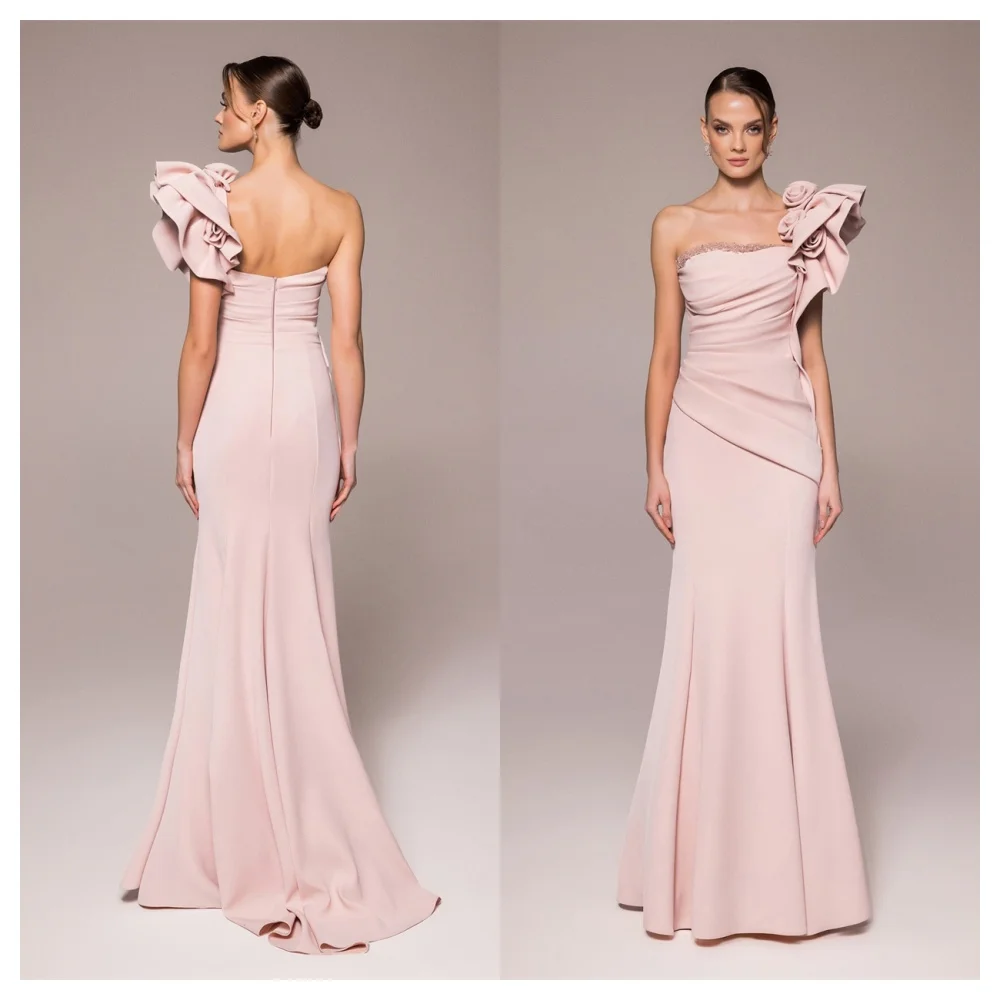 تخصيص حورية البحر رائعة الوردي جيرسي مساء اللباس أزياء واحد الكتف أكمام حزب اللباس حساسة المشاهير العباءات