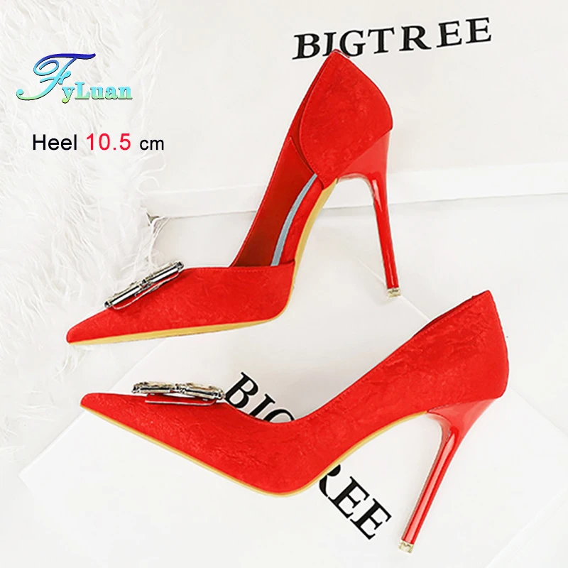 

2025 High Heels 10.5cm Women Shoes Pointed Heels Shallow Mouth Lady Pumps Side Sollow Square Rhinestone Stilettoes Banquet Shoes