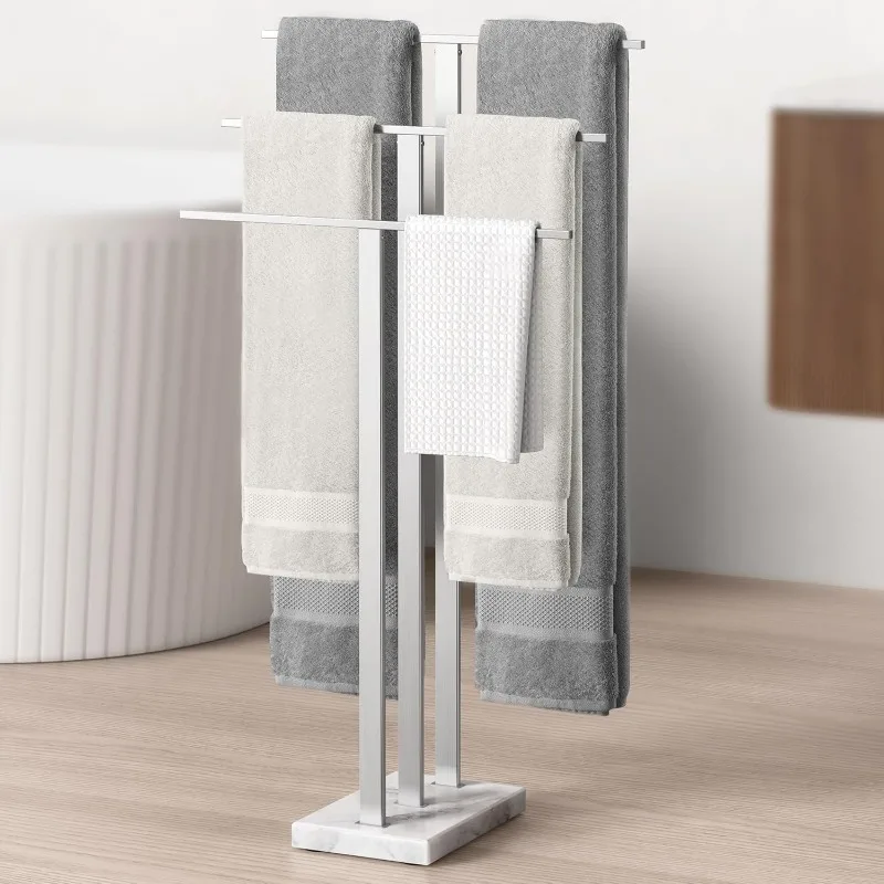 

Standing Towel Rack 3-Tier with Heavy Marble Base, Free Standing Towel Racks for Bathroom, SUS304 Stainless Steel Brushed Finish