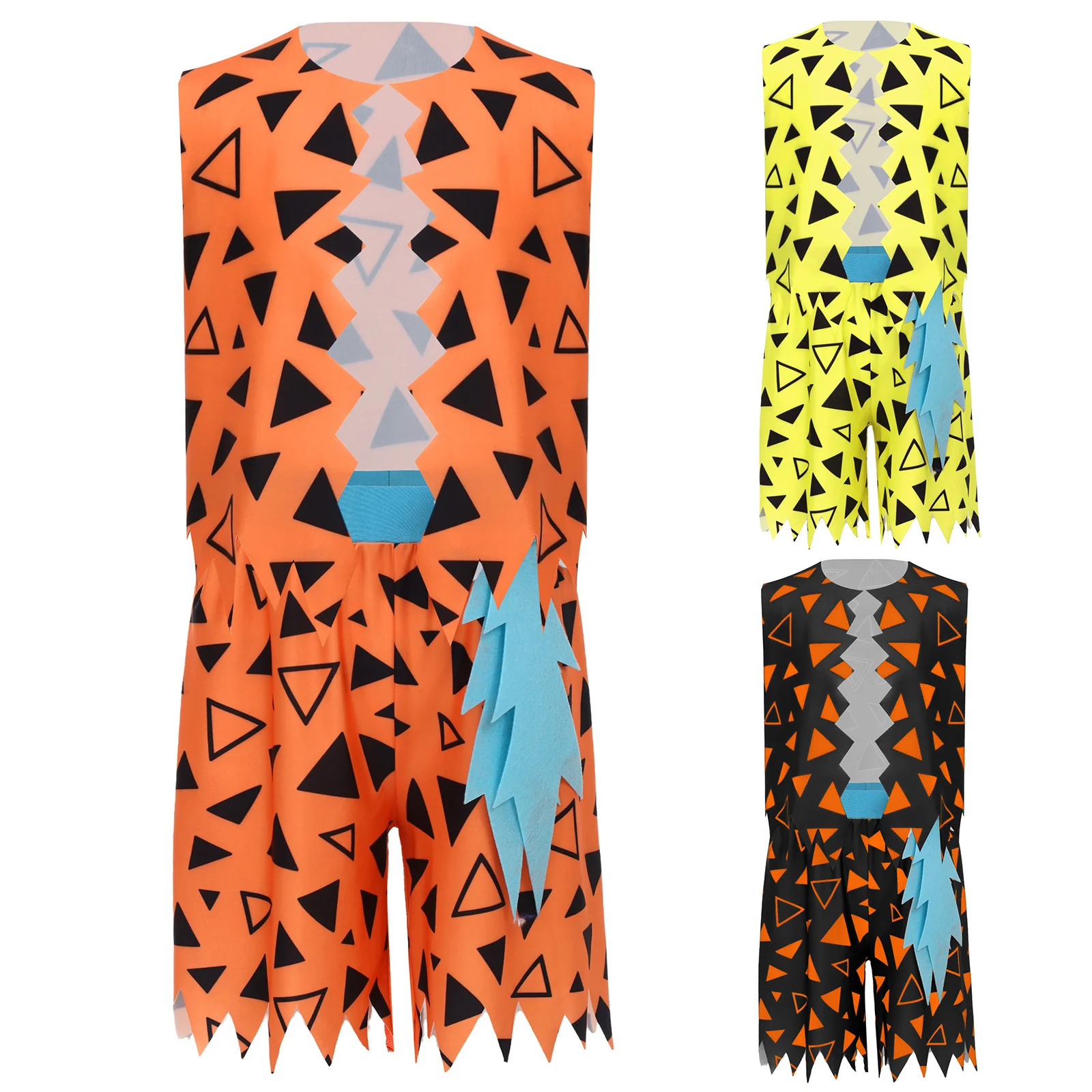 

Костюм пещерного человека на Хэллоуин для мальчиков, костюм с треугольными узорами, жилет с 3D костяными шортами для карнавальной тематической вечеринки, косплея