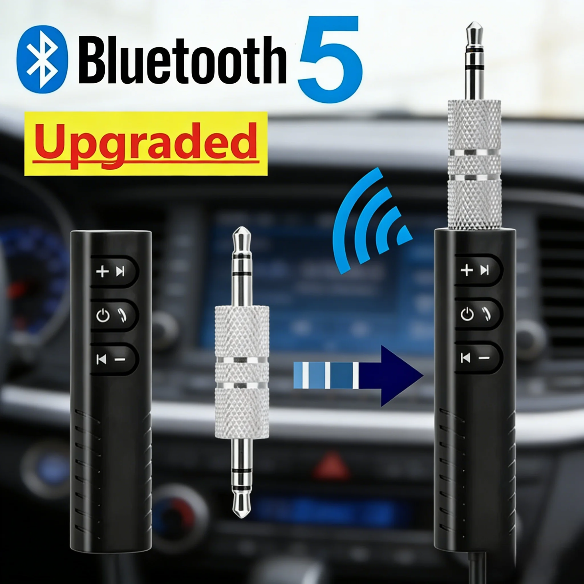 Clip-on Bluetooth Audio Receiver 3.5mm AUX Hands-free Call Wireless Adapter for Car Stereo Headphones Speaker