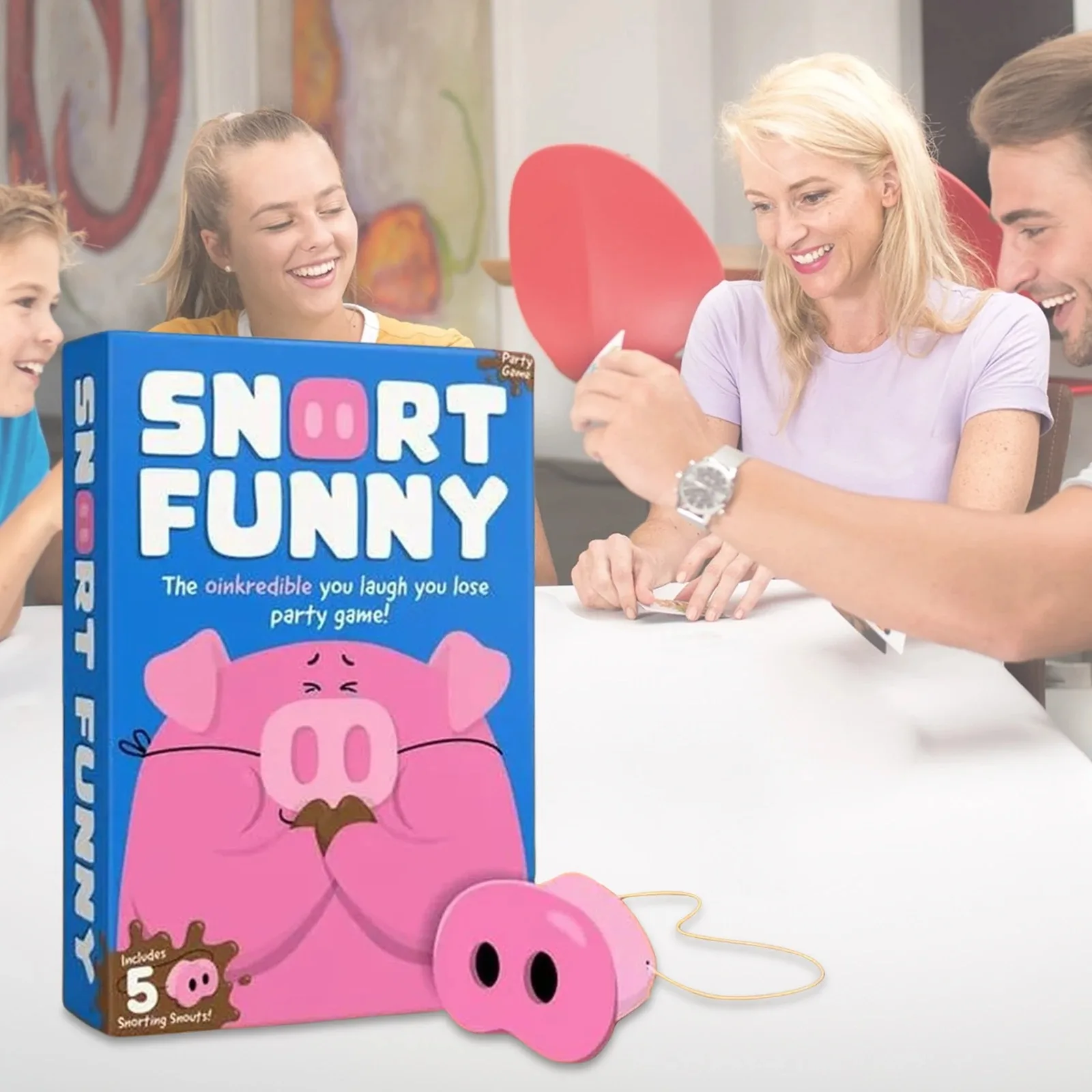 

Игра для вечеринок You Laugh You Lose Party Game Set Snorts-Funny for Families & Friends, включает в себя карты Squeaky Pig Snouts & Challenge