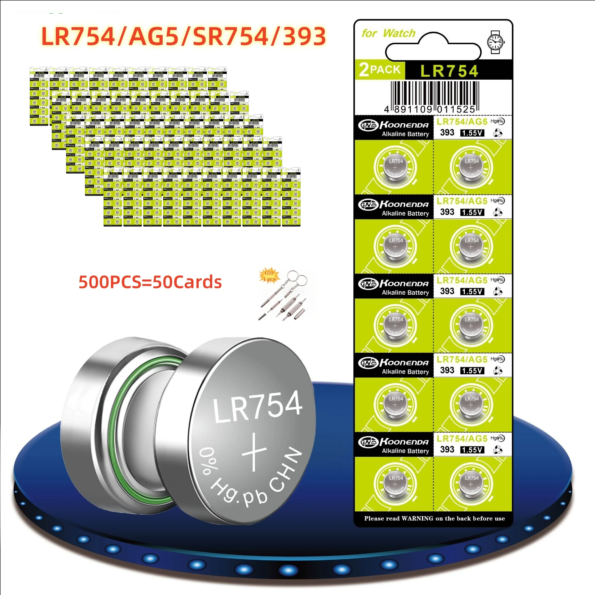 500pcs AG5 Button Cell Battery 1.5V LR754 393 SR48 SR754 Alkailine Coin Batteries