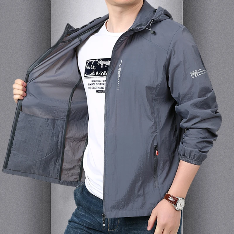 Ultra-Thin Summer Sun Protection Ice Silk Outdoor Casual Jacket Men's Breathable Sport Top Ultralight Fashion City Style Long...