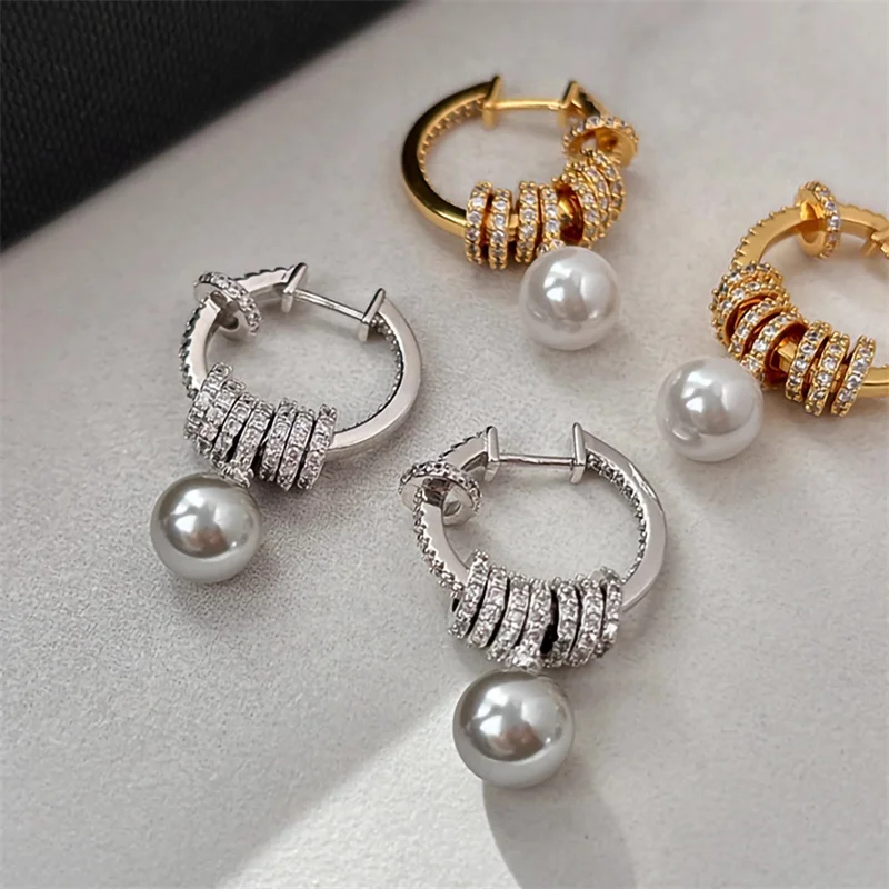 

Модные серьги-подвески с несколькими кольцами и жемчугом для женщин, нишевые высококачественные изысканные OL универсальные ювелирные изделия, подарки для банкетов