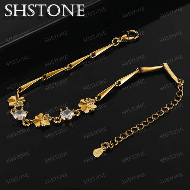 

SHSTONE 18K Gold Zircon Flowers Chain Bracelets For Woman Party Wedding Charm Jewelry Fashion 925 Silver Bracelet Birthday Gift