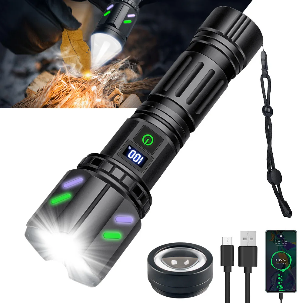

NEW LED Ultra Powerful Flashlight 1000000LM Strong Light Torch with Focus Ignition Emergency Flash Light Rechargeable Lantren ﻿