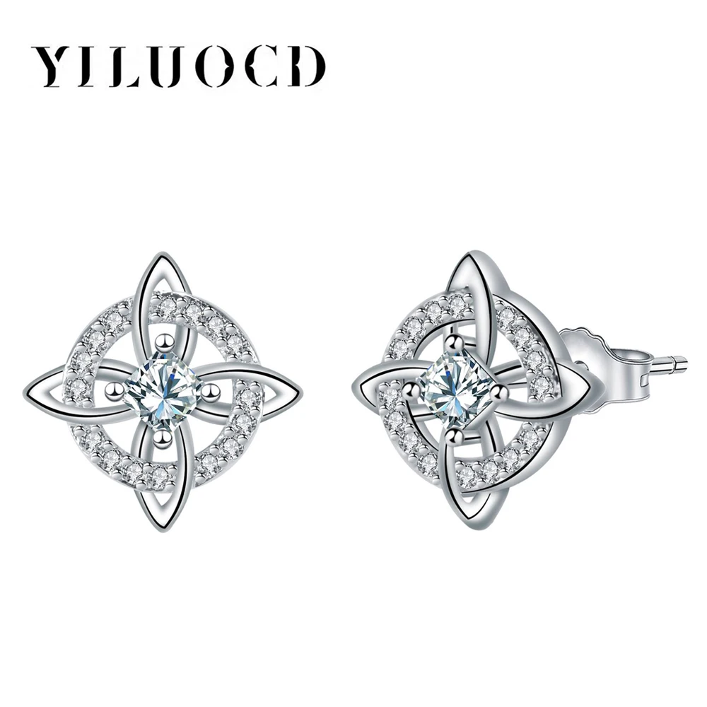 925 Sterling Silver Nudo De Bruja Original Stud Earrings for Women Witches Knot Earrings with Zircon Protection Amulet Jewelry