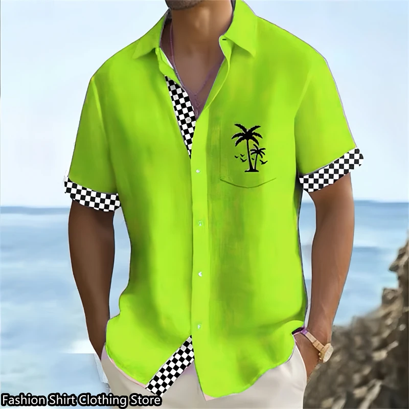 Camisa hawaiana de manga corta para hombre, camisa con solapa de moda, hebilla de departamento, estilo holgado simple europeo de gran tamaño 6xl