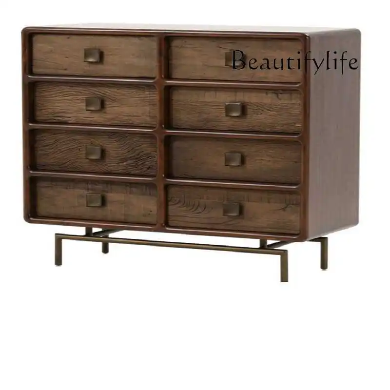 Solid Wood Chest of Drawers Nordic Antique Style Retro Affordable Luxury Living Room Bedroom Storage Side Cabinet