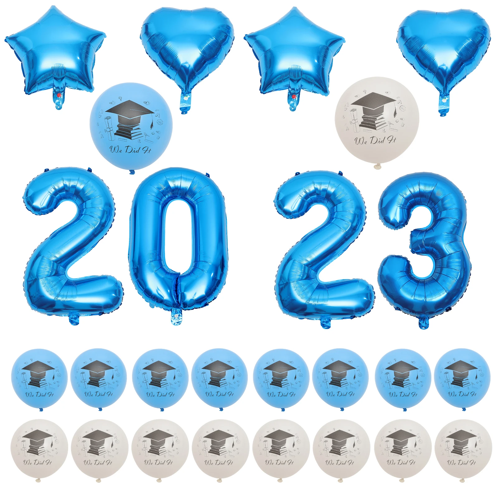 

20 Foil Balloons 10 Blue 10 White 4 Stars 2023 Graduation Party Supplies Decoration Ceiling Streamer Banner Photoshoot