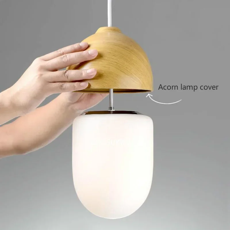 

Nuts Acorn Small Mushrooms hanging lamp glass Milky Ball Glass Wood grain Iron modern pendant lamp led Pine cone pendant light