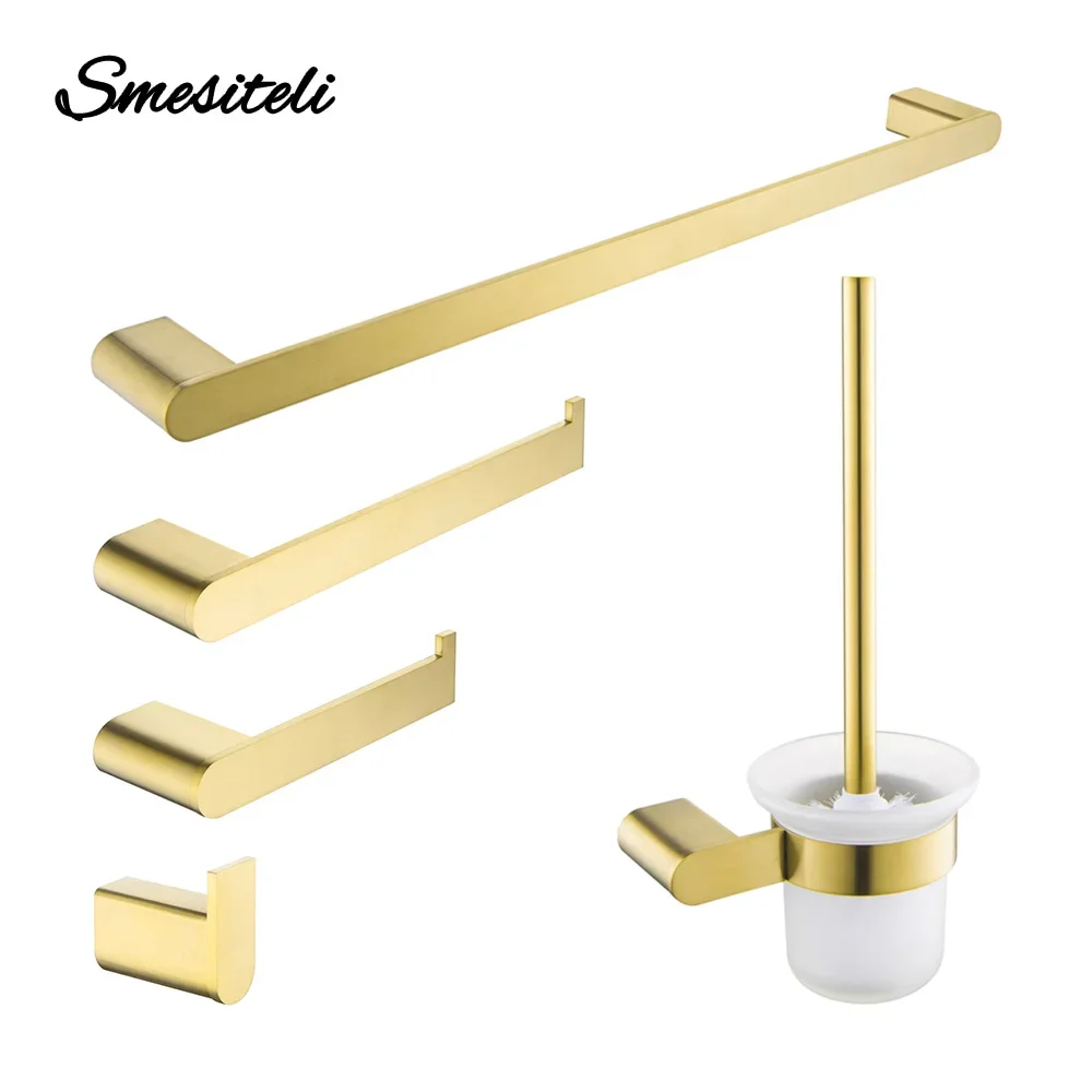

Smesiteli Golden Bath Hardware Sets Sus304 Stainless Steel Brushed Soap Dishes Robe Hook Towel Bars Rack Bathroom Accessories