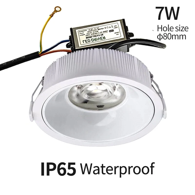 Wodoodporna oprawa typu downlight IP65 Odporna na wilgoć, wbudowana lampa LED przeciwmgielna Kuchnia, łazienka, łazienka, lampa sufitowa 7W