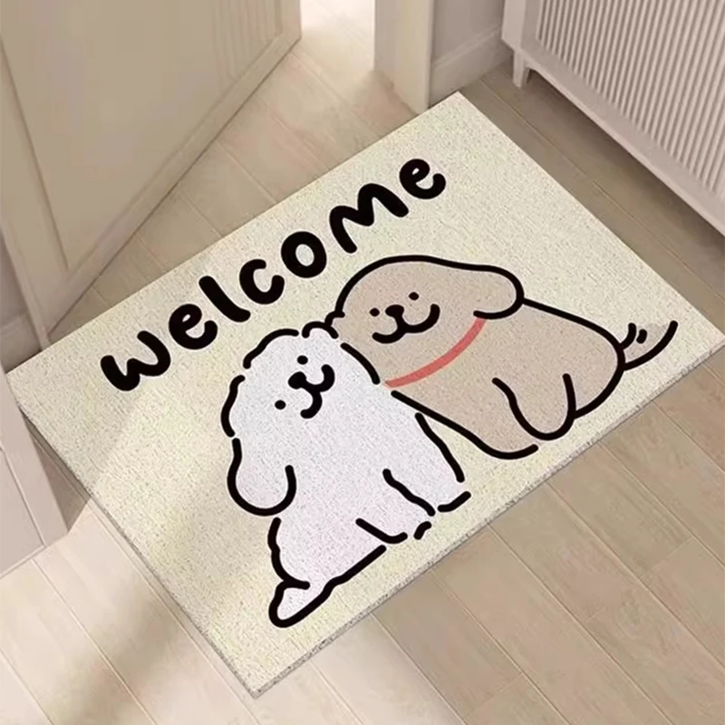 

Cute Cartoon Door Mat PVC Easy Care Wear-Resistant Rugs Funny Puppy Door Mats Dirt-Resistant and Easy Clean Can Be Cut DIY Rug