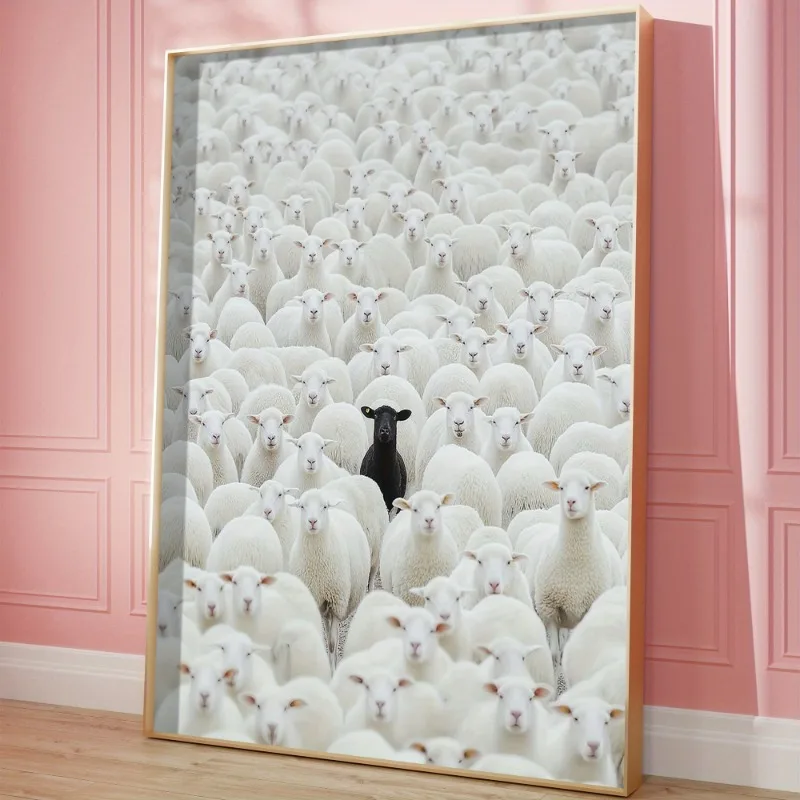 

1 шт. черный холщовый постер с изображением овцы, в стиле ар-деко, классический ретро-стиль, безрамный настенный декор, печатное изображение, картина, декор для дома
