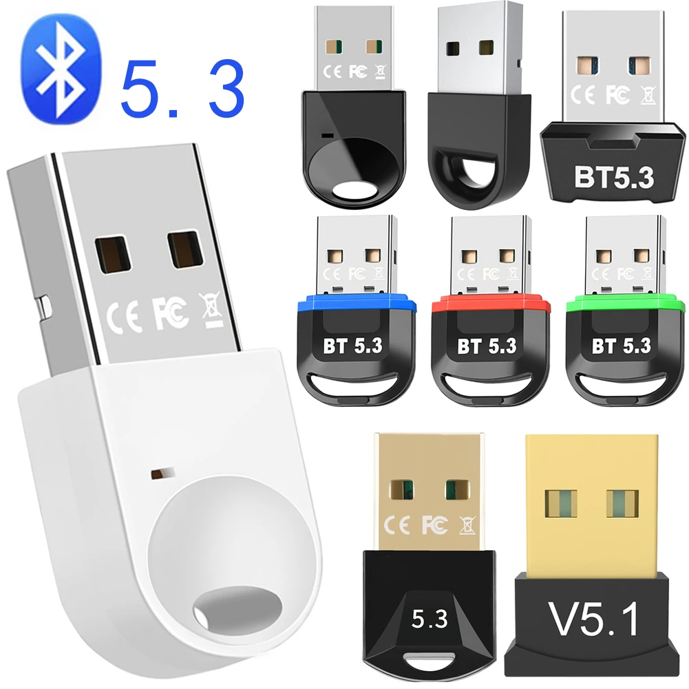 

USB Bluetooth 5.3 5.1 Dongle Adapter Transmitter Receiver Bluetooth Audio Dongle Wireless USB Adapter for Laptop Computer PC