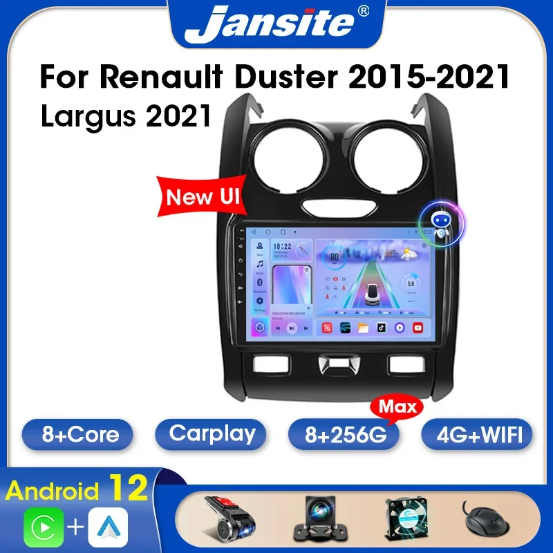 

Jansite 2 Din Android 12 Car Radio For Renault Duster 2015-2021 For LADA Largus 2021 Multimedia Video Player Carplay Auto DVD BT