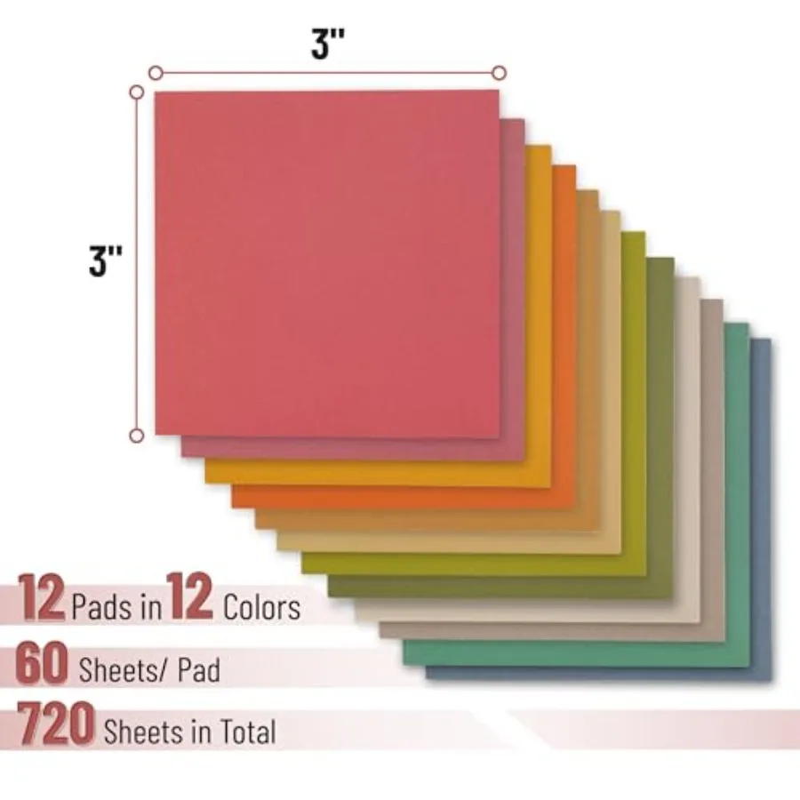 3x3 Sticky Notes 12 Pads 720 Sheets Autumn Carnival Color Palette Self-Stick Pads for Home Office Notebook Bible Journaling Bul