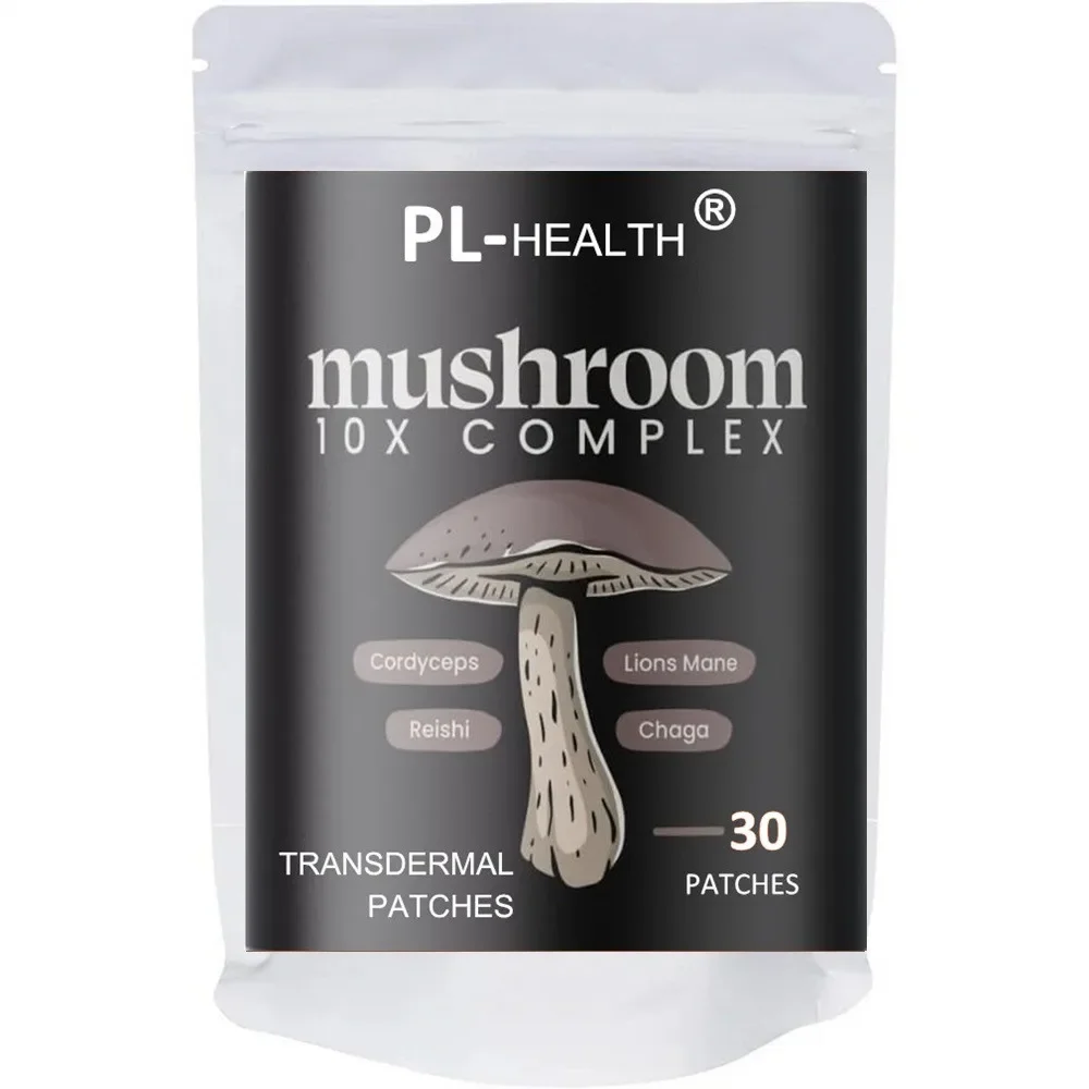 

30 Patches 10x Mushroom Complex Transdermal Patches Lions Mane, Cordyceps, Turkey Tail for Immunity, Energy, Mood, Focus