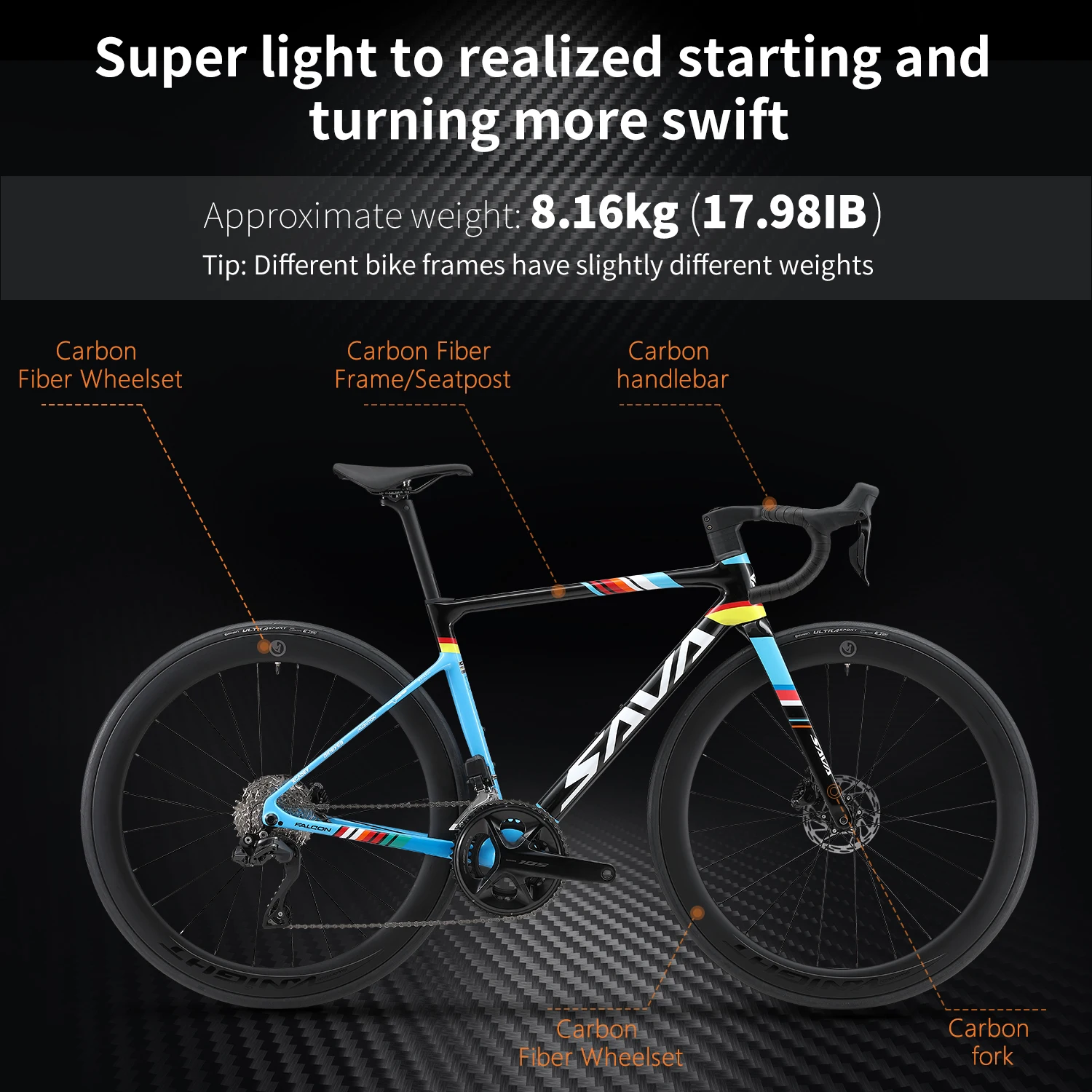 SAVA C7 Racing Team Edition Bicicleta de carretera de fibra de carbono completa con kit SHIMAN0 7170 DI2 aprobada por UCI