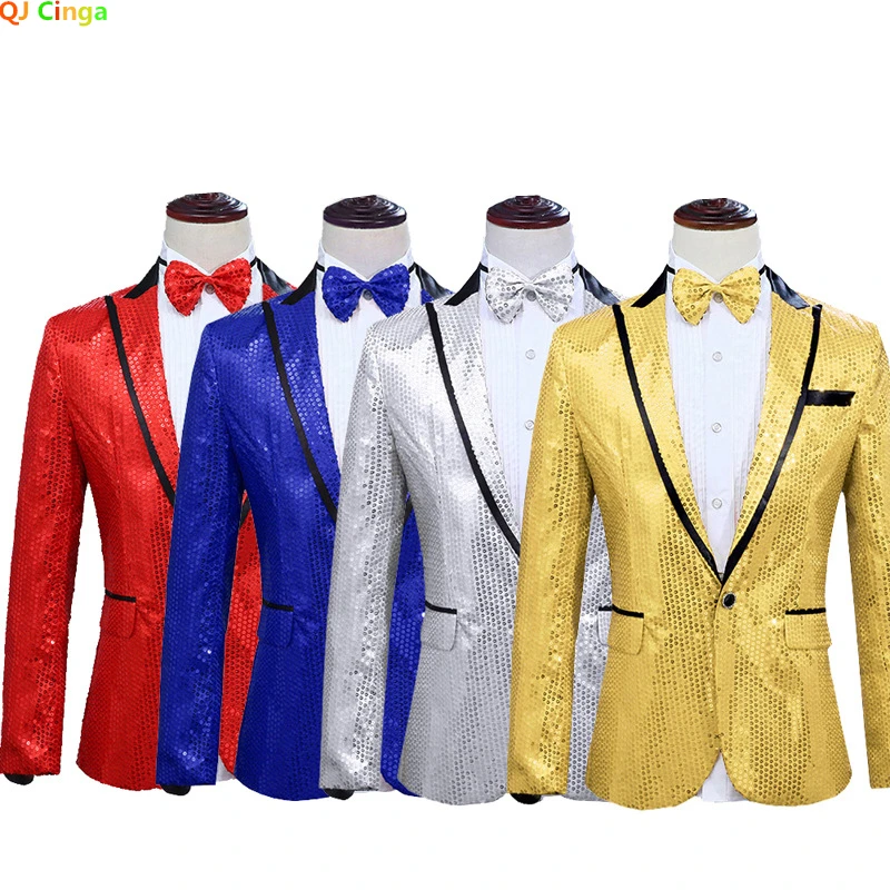 

26 Color Sequin One Button Dress Blazers, Men Brand New Nightclub Prom Men Suit Jacket, Wedding Stage Singer Costume, Asian Size