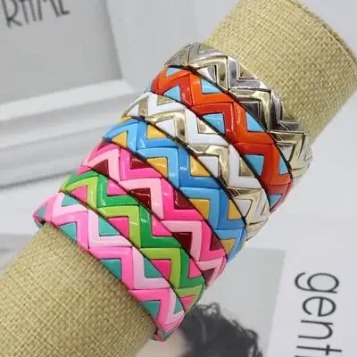 European and American Bohemian Ins Trend Fashion Enamel Women's Bracelet, Triangle Color DIY Paint Elastic Elegant Female Bangle