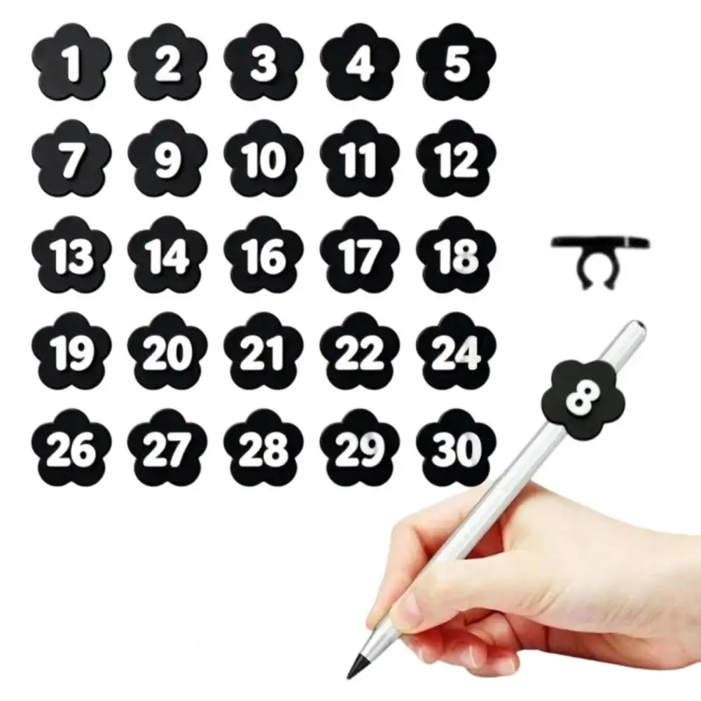 30PCS Numbered Pencil Toppers, Reusable Prevent Pencil Confusion Labels, Plastic Tracking Marker Clips, For Teachers Student Sch