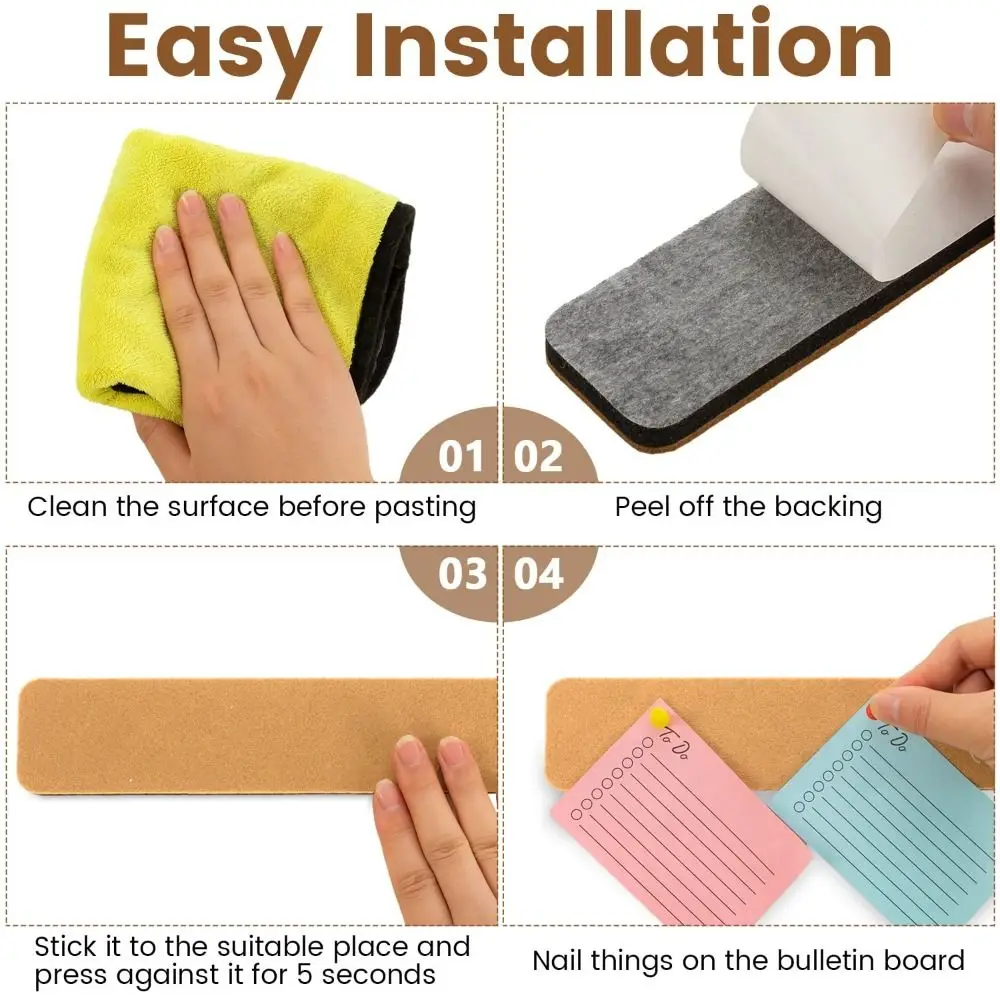 Cork Material Self Adhesive Cork Board Self Adhesive Removable Hanging Thumbtacks Board Frameless Cork Bulletin Board