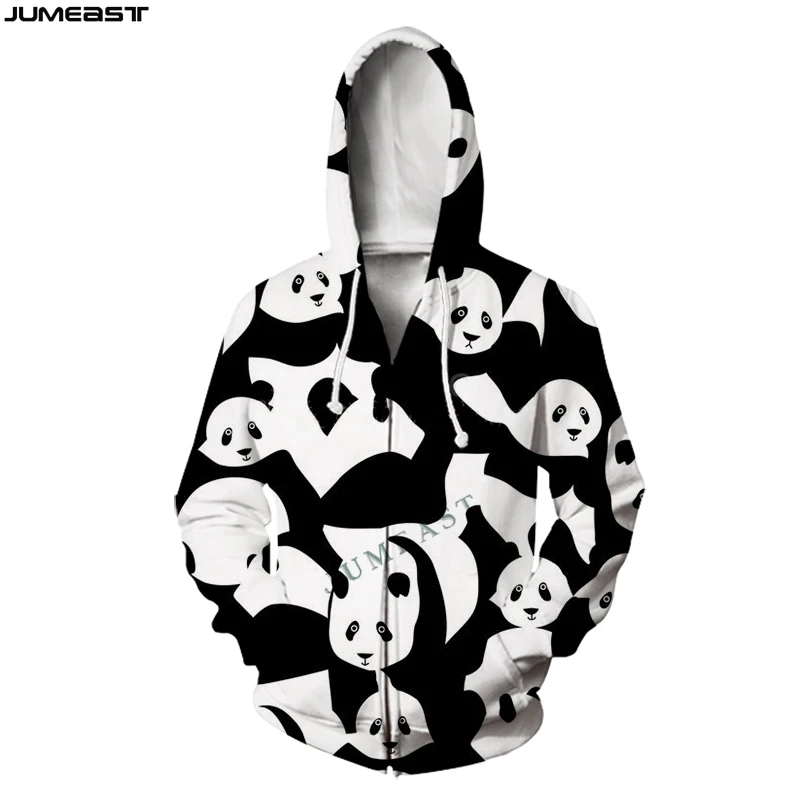 Jumeast Men's Jacket Women's Hoodies Animal Panda 3D Oversized Zipper Coat Streetwear Pullover Funny Spring Autumn Tracksuit