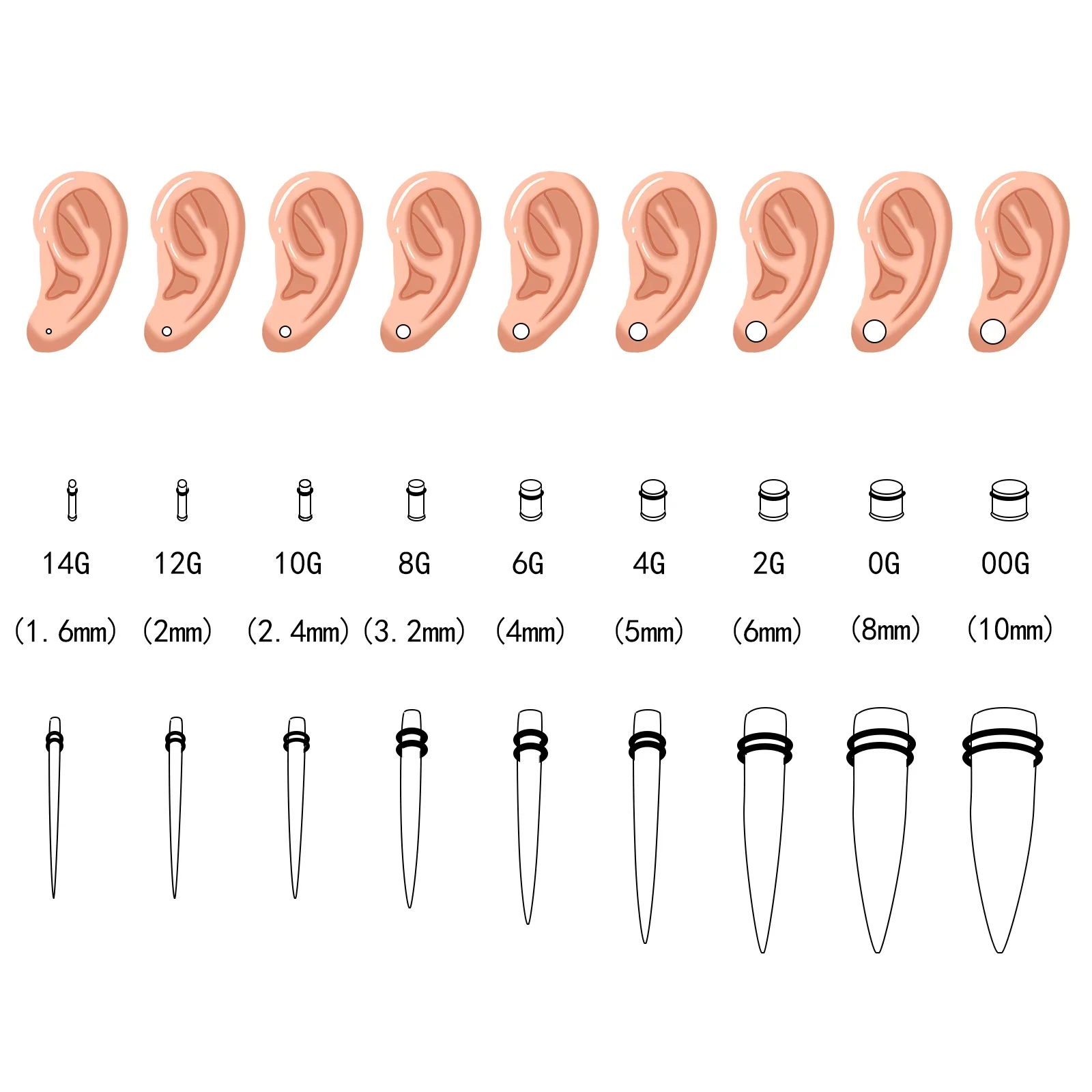 36Pcs/Lot 14G-00G Ear Gauges Stretching Kit Tapers Plugs Eyelets Stainless Steel Tapers and Plugs Expander Set Body Piercings