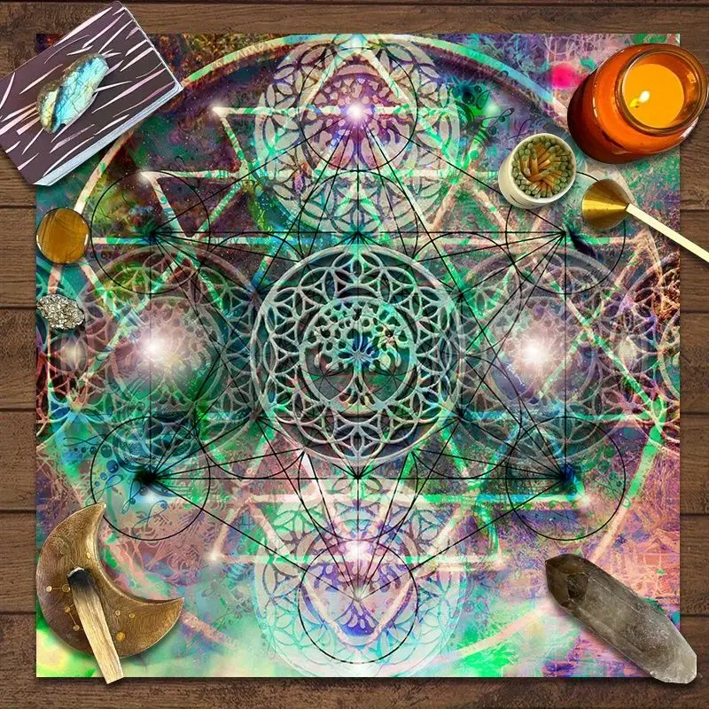 VIKAMA Sacred Geometry Flower of Life Tarot Tablecloth, Mystical Divination Altar Cloth Ritual for Spiritual Decor