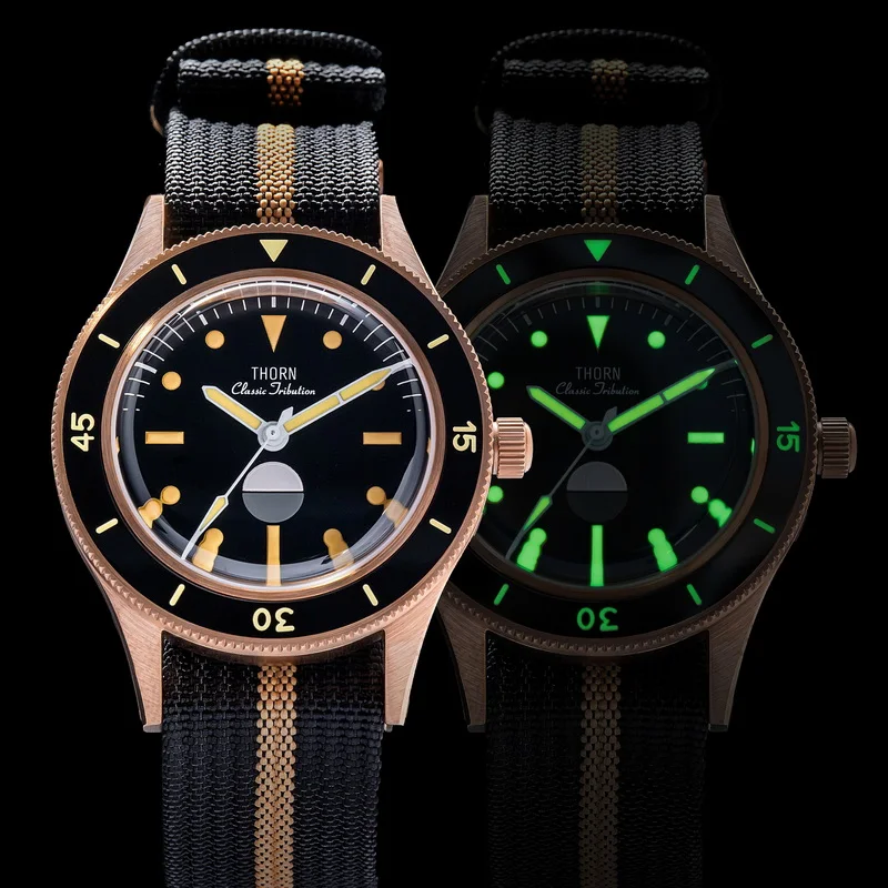 THORN Men Automatic Watch 40MM Bronze Mechanical Wristwatch Diver 20Bar Waterproof C3 Luminous Sapphire Mirror NH35 Military