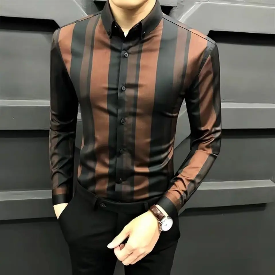 

Longsleeve Shirt for Men Korean Version Trendy Men Leisure Slim Fit Business Shirt Men's Handsome Long Sleeve Print Shirt