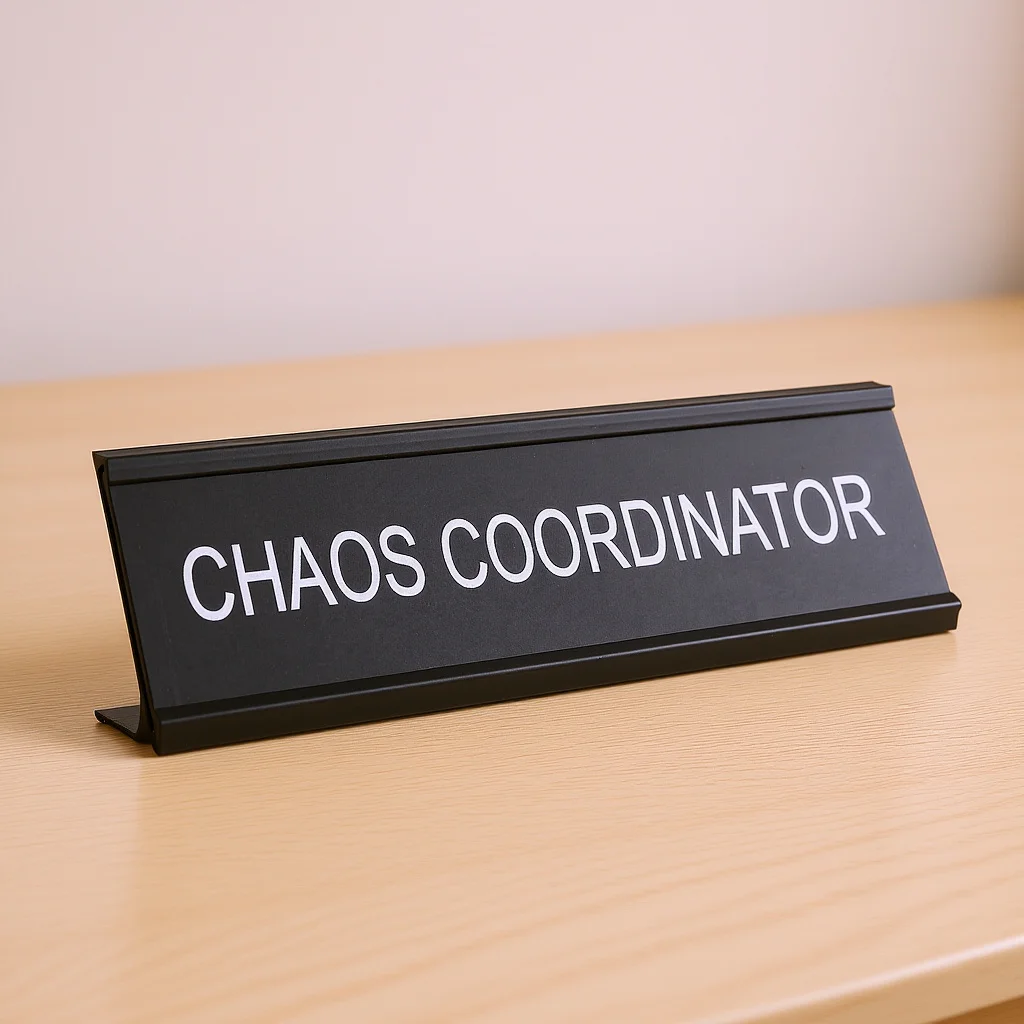 Rustic Office Sign L Shaped Desk Plaque for Women Funny Chaos Coordinator Name Plate Decor Home Office Supplies Aluminum Alloy