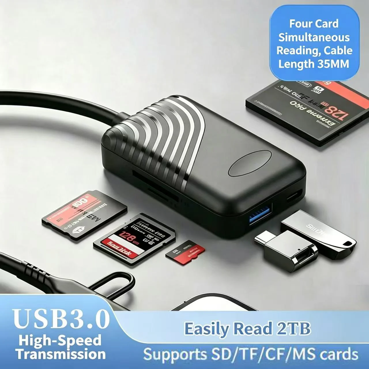 8 in 1 USB3.0 Type-C Card Reader, High Speed Multi Memory Card Adapter, Support SD TF Micro SD CF MS for Laptop PC Android Phone