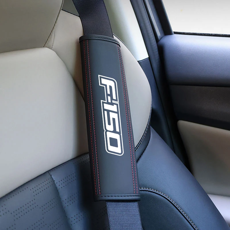 Car Seat Belt Nappa Leather Safety Belt Shoulder Covers Interior For Ford Mustang F150 Raptor Lariat Limited Pickup Explorer