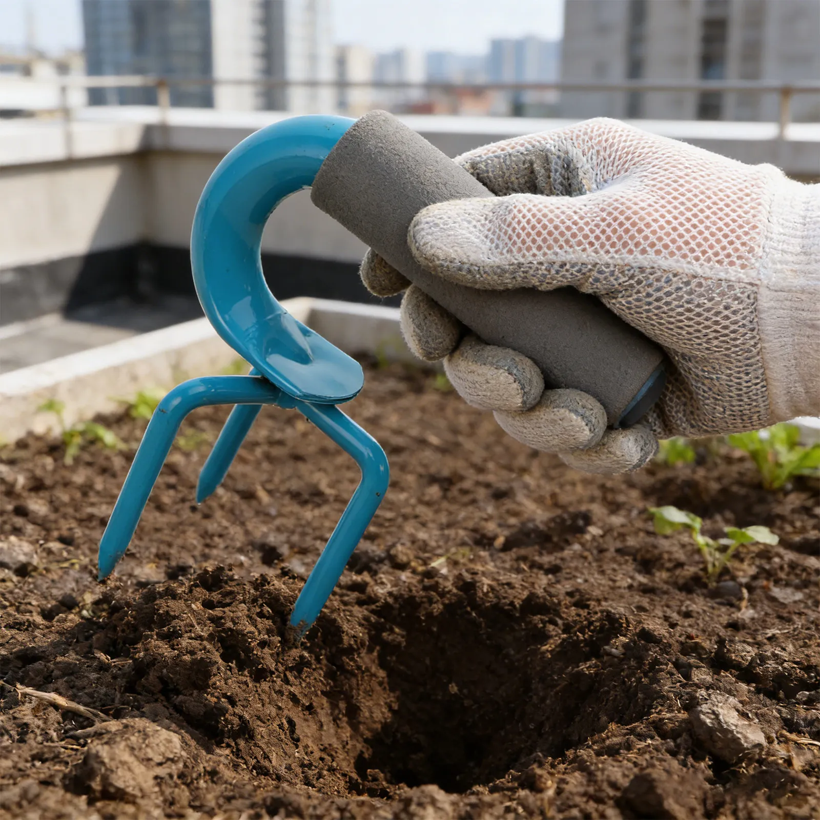 Manganese Steel Garden Fork 3 Prong Manual Soil Loosener Handheld Heavy Duty Ergonomic Handle Raised Beds Planters Root Harvest