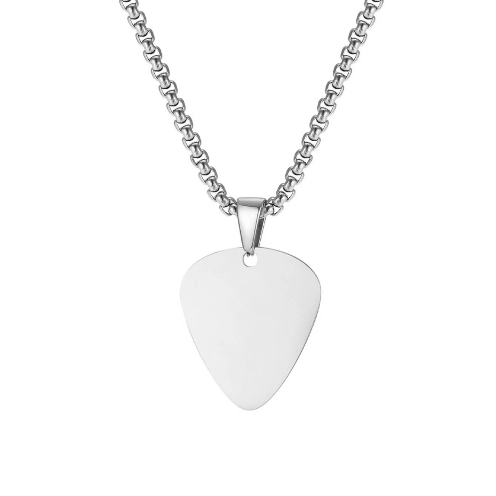 Edelstahl-Gitarrenplektrum-Anhänger-Halskette Rock-Musik-Schmuck Geschenk für Männer und Frauen – Detail 1