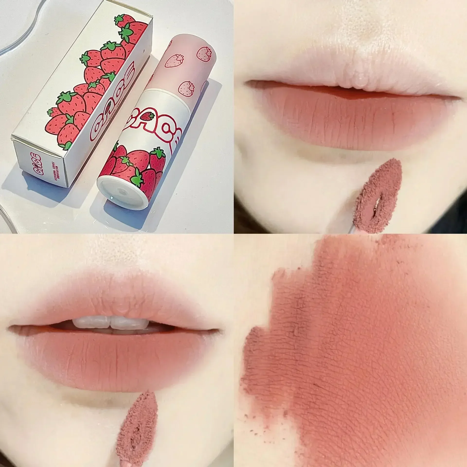 Heallor Velvet Nude Red Lip Gloss Long Lasting Lipstick Brown Pink Lip Glaze Matte Liquid Lipstick Cute Strawberry Matte Liquid