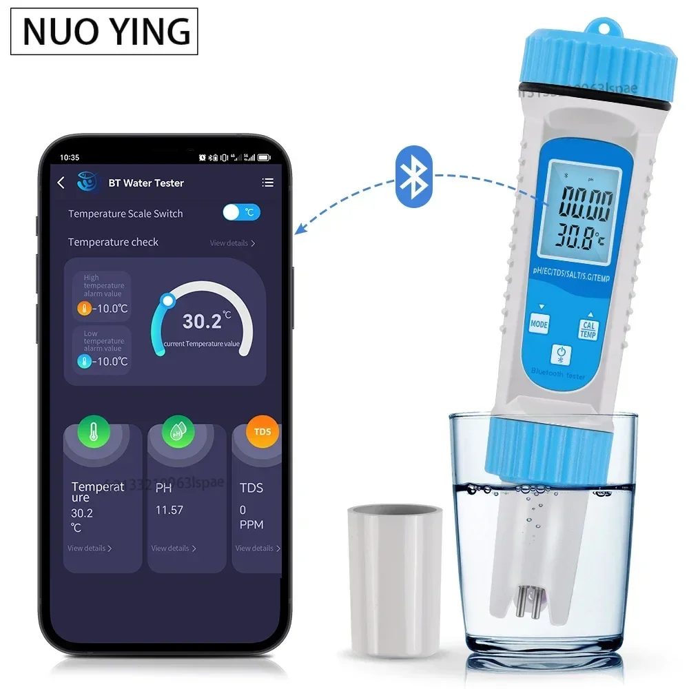 Testeur intelligent de qualité de l'eau Bluetooth multifonction 6 en 1, PH/EC/TDS/salinité/S.G/compteur de température, contrôle par application, détecteur d'eau pour piscine
