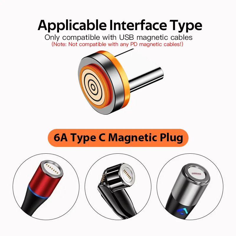 NNBILI 5A 7-pin circular magnetic head C-type 3A USB C-type magnetic prompt fast charging adapter suitable for Samsung Xiaomi