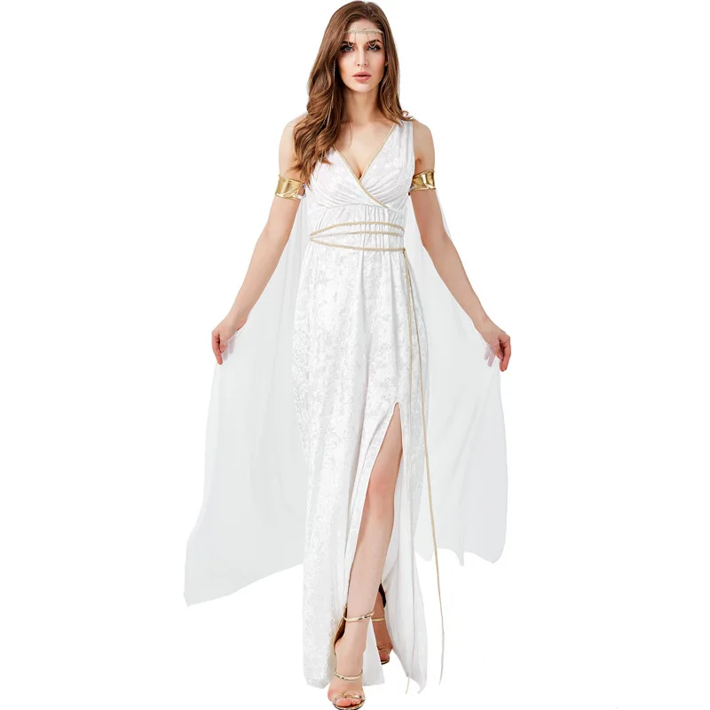 White Ancient Medieval Mythology Character Halloween Cosplay Costume Adult Greek Goddess Dress Stage Performance Clothing