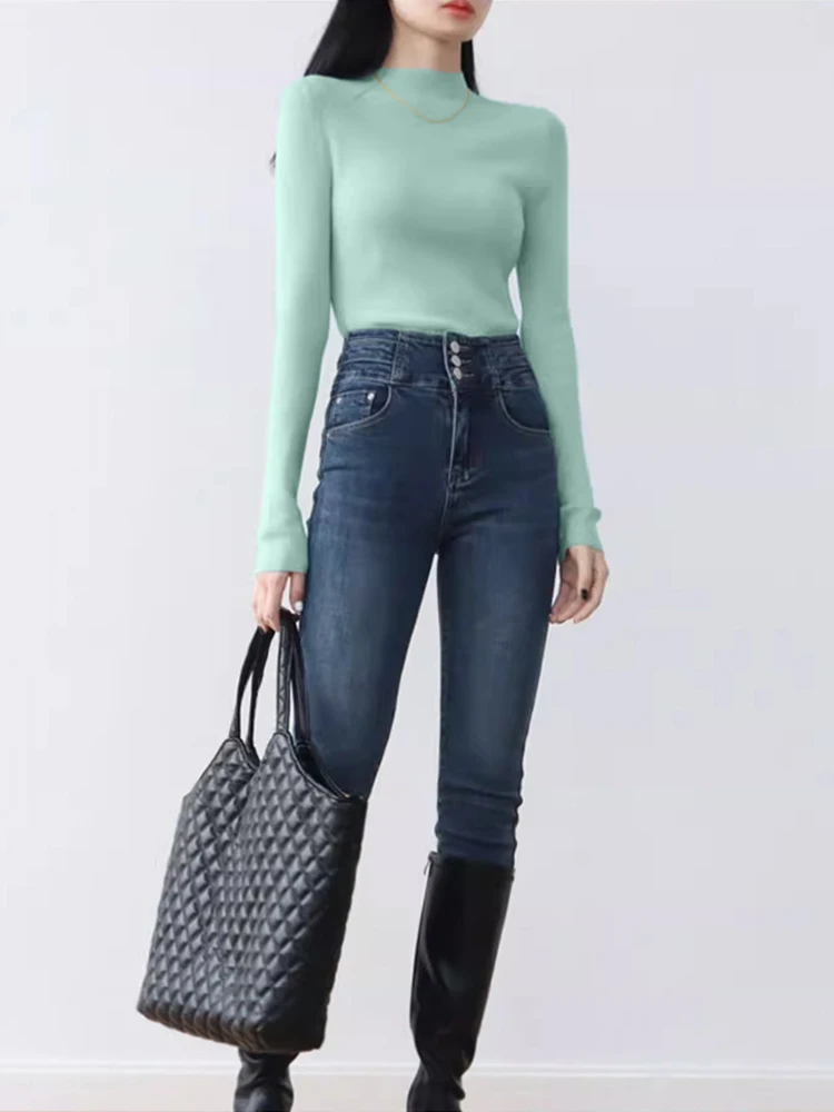 

Sweaters Jumpers Pullovers Women For Gothic Tech Fabric Slim Fit BF Y2K Lady OL Base Layer Seamless Commuting Winter Warm Simple