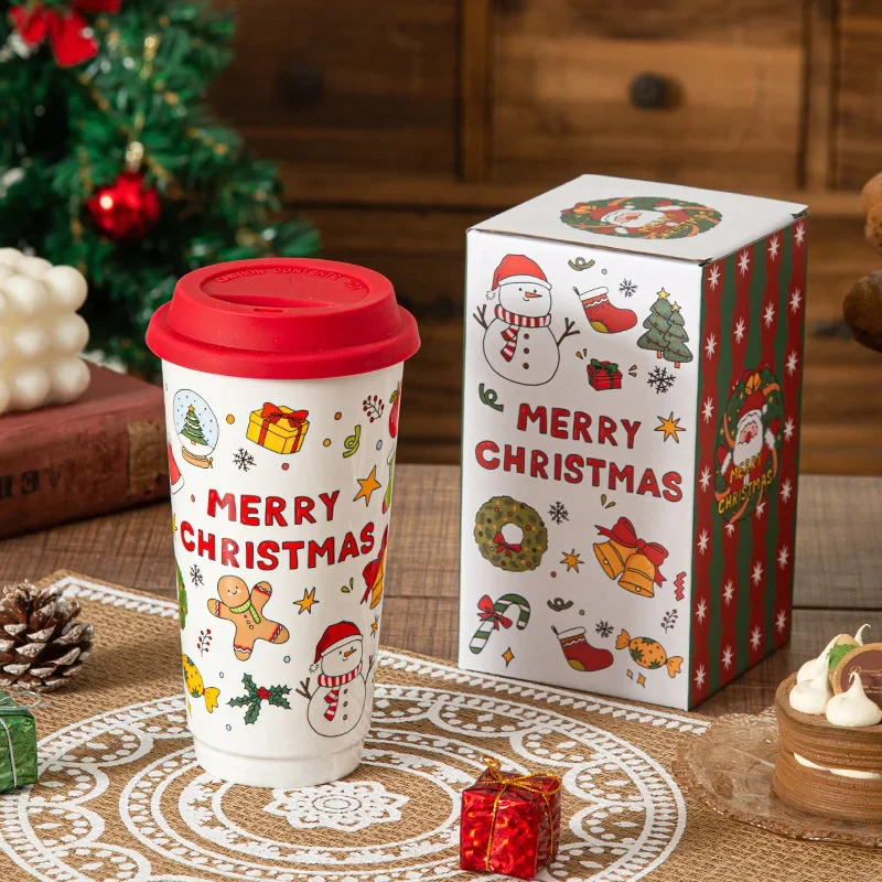 2026 New 580ml Christmas Companion Gift Cup with Gemmark Ceramic Cup Christmas Day Home Office Coffee Portable Cup Tumbler