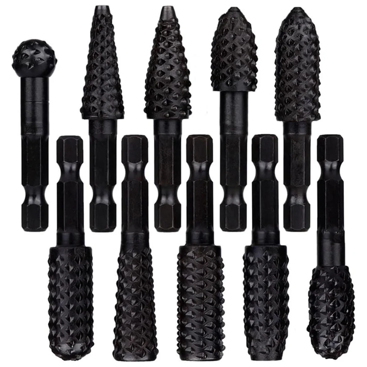 

10Pcs Rotary Rasp File Set 1/4 Inch Hex Shank Rotary Burrs for Wood Carving