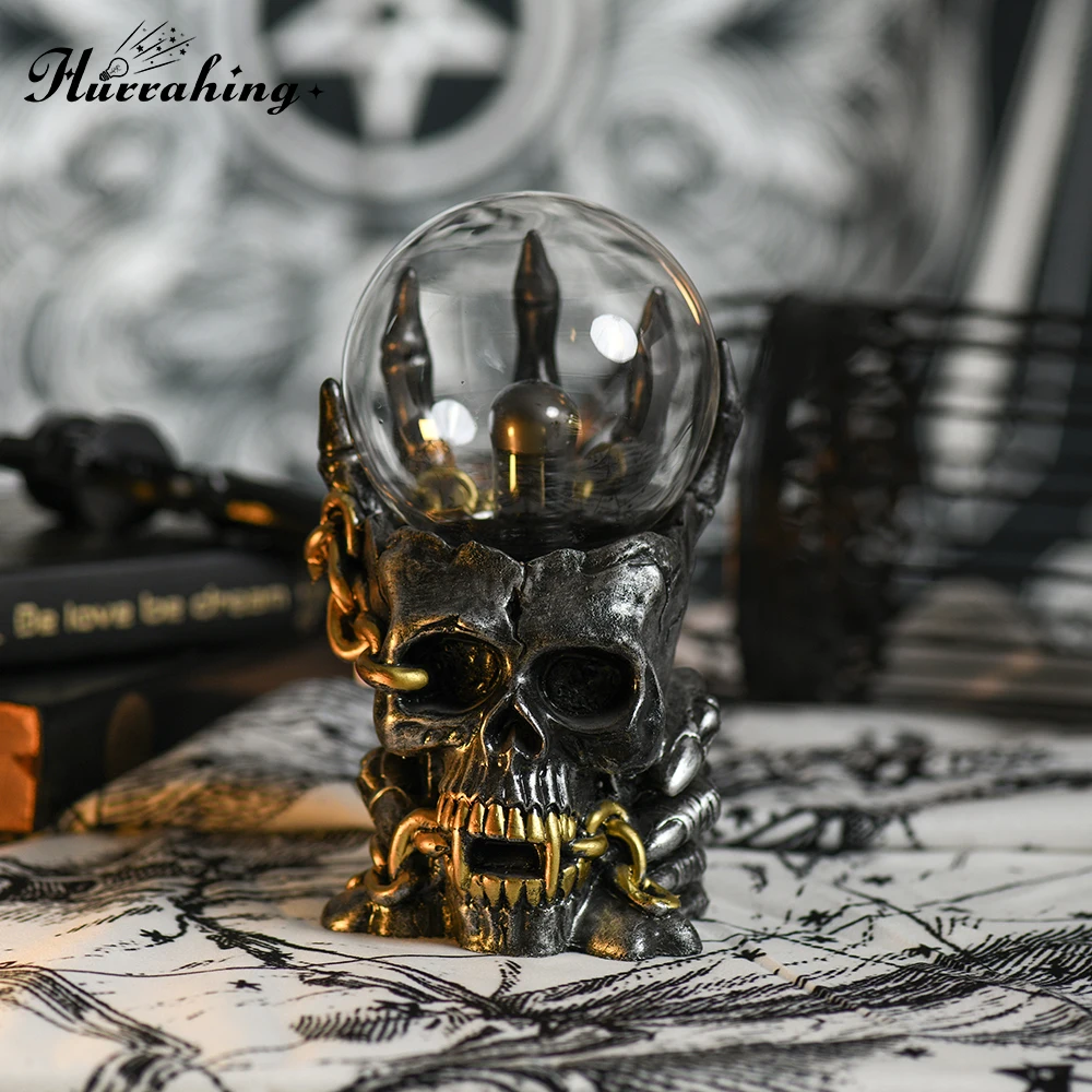 Hurrahing Five-Finger Golden Skull Plasma Lamp 4-Inch Atmospheric Night Light Desktop Decor Halloween Gift Sale