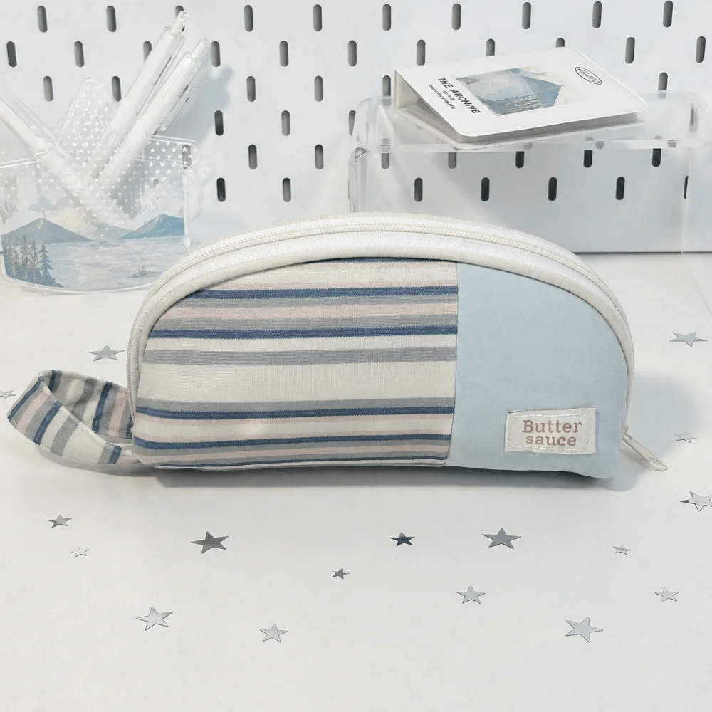 Ins Stripe Patchwork Pencil Case Shell Shape Large Capacity Pencil Pouch Handheld Multi-compartment Stationery Pouch Gift