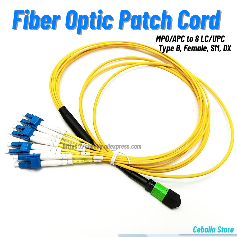 

2PCS MPO APC to 8 LC/UPC Fiber Optic Breakout Cable SM Duplex OS2 Yellow MPO Assembly Type B Fanout Patch Cord for Data Center
